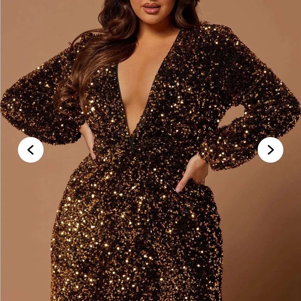 Fashion Nova Gold Sequin Maxi Dress - Picture 3 of 4